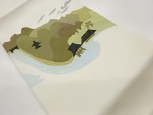 塩瀬手描き抽象風景模様名古屋帯